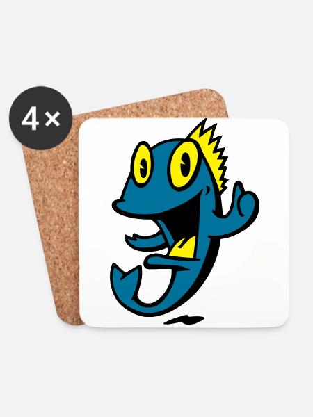 marine smiling fish - Coasters (set of 4) - white