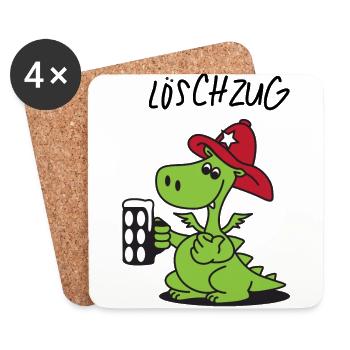 Kleiner süßer Drache bei der Feuerwehr - Untersetzer (4er-Set) - Weiß - Vorne