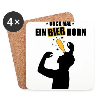 Ein Bierhorn - Malle T-Shirt - Mallorca Crew Shirt - Untersetzer (4er-Set) - Weiß - Vorne