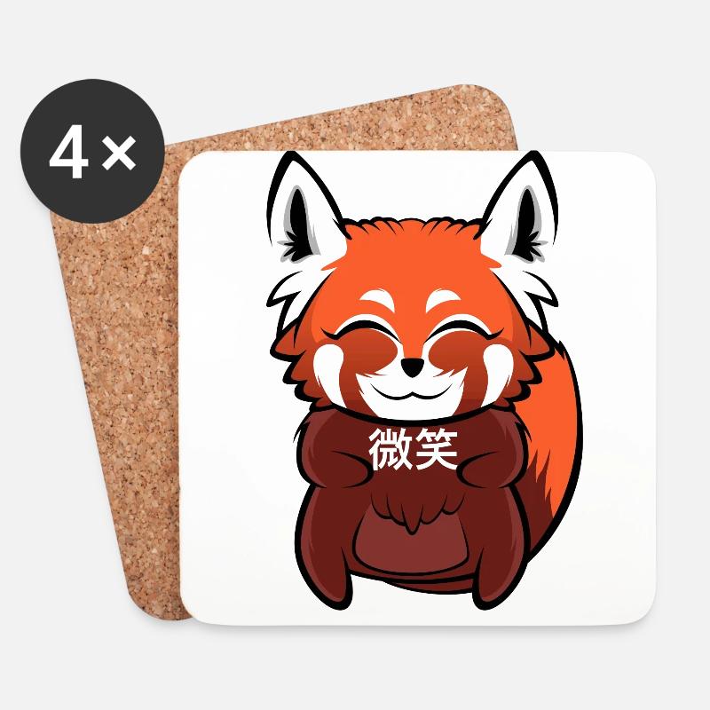 "微笑" (Lächeln) Roter Panda - Untersetzer (4er-Set) - Weiß