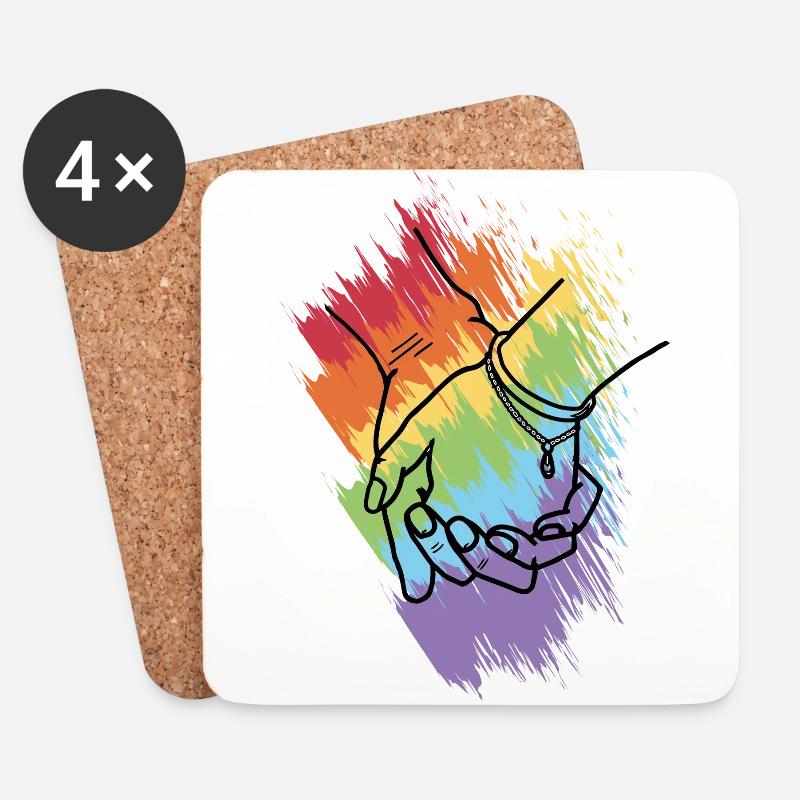 Haendchen halten Regenbogen 3 - Untersetzer (4er-Set) - Weiß