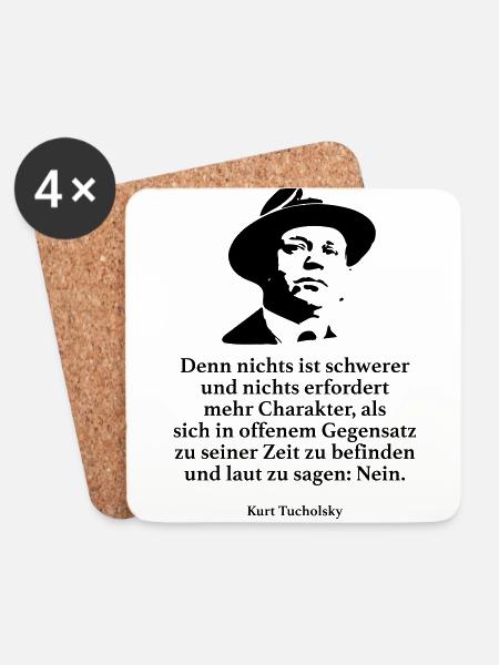 Tucholsky: Denn nichts ist schwerer und nichts er - Untersetzer (4er-Set) - Weiß
