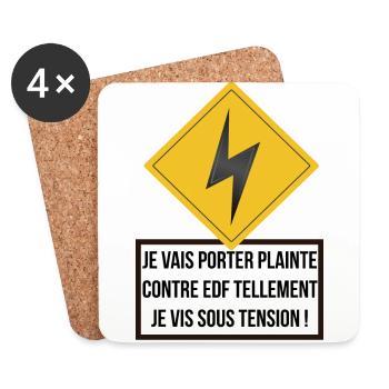 Je vis sous tension - Dessous de verre (lot de 4) - blanc - Devant