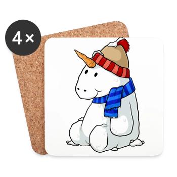 dessin animé licorne bonhomme de neige - Dessous de verre (lot de 4) - blanc - Devant
