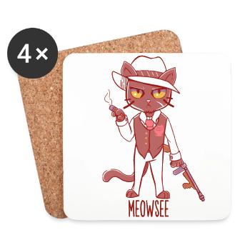 Meowsee - Mafia Cat - Coasters (set of 4) - white - Front