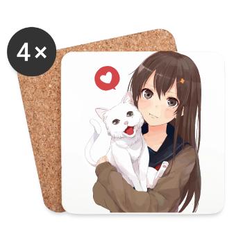 girl with cat - Coasters (set of 4) - white - Front