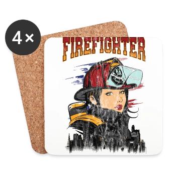HÜBSCHE FEUERWEHRFRAU - Sexy Feuerwehr Geschenk - Untersetzer (4er-Set) - Weiß - Vorne