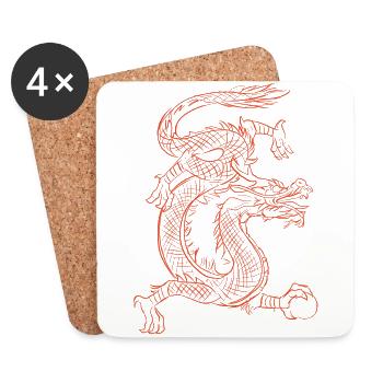 Roter japanischer Feuerdrache - Geschenk - Untersetzer (4er-Set) - Weiß - Vorne