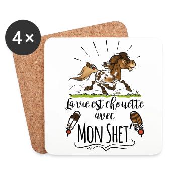 La vie est chouette avec mon shet 1 texte noir - Dessous de verre (lot de 4) - blanc - Devant