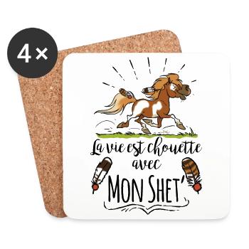 La vie est chouette avec mon shet 2 texte noir - Dessous de verre (lot de 4) - blanc - Devant