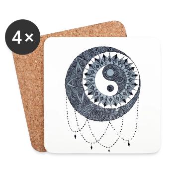 Mond und Sonne Mandala - Untersetzer (4er-Set) - Weiß - Vorne