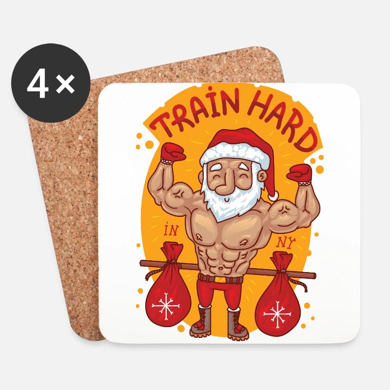 Fitness Weihnachtsmann - Untersetzer (4er-Set) - Weiß