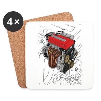 Moteur B16 - Dessous de verre (lot de 4) - blanc - Devant