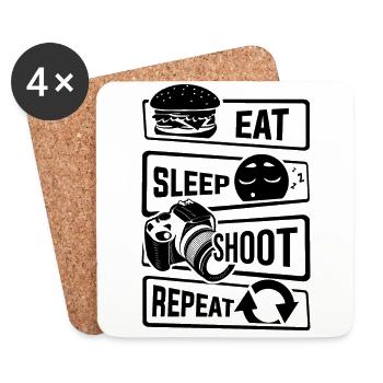Eat Sleep Shoot Repeat - Camera Photography Photo - Coasters (set of 4) - white - Front