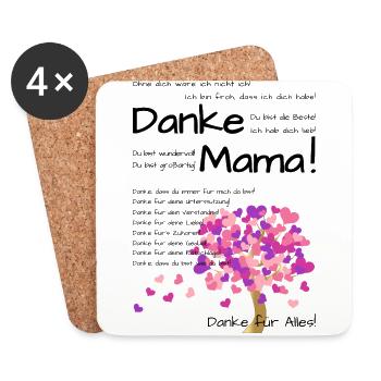 Danke Mama! Hab dich lieb! Zum Muttertag - Untersetzer (4er-Set) - Weiß - Vorne