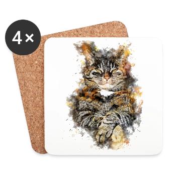 gxp chat chat comme un patron splatter aquarelle - Dessous de verre (lot de 4) - blanc - Devant