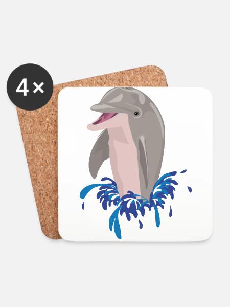 Delphin Meer Strand Spritzer - Untersetzer (4er-Set) - Weiß