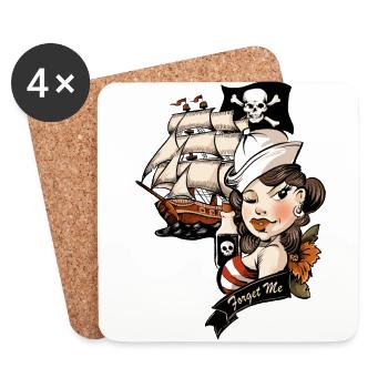 Piraten Liebe Tattoo - Untersetzer (4er-Set) - Weiß - Vorne
