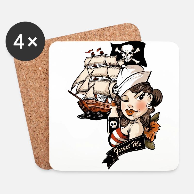 Piraten Liebe Tattoo - Untersetzer (4er-Set) - Weiß