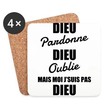 Dieu pardonne - Humour - Drôle - Blague - Fun - Dessous de verre (lot de 4) - blanc - Devant