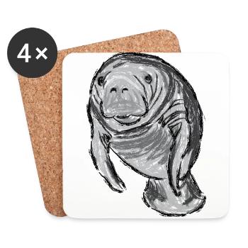 Design mit Seekuh / Artwork with a Manatee - Untersetzer (4er-Set) - Weiß - Vorne