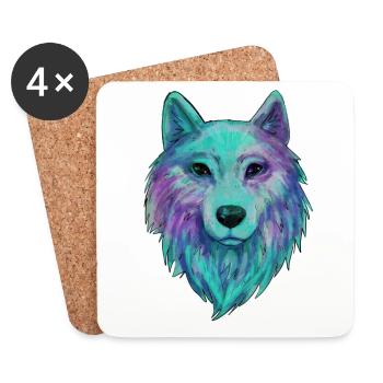 Wolf Kopf Wolfhead Zeichnung Kunst Illustration - Untersetzer (4er-Set) - Weiß - Vorne