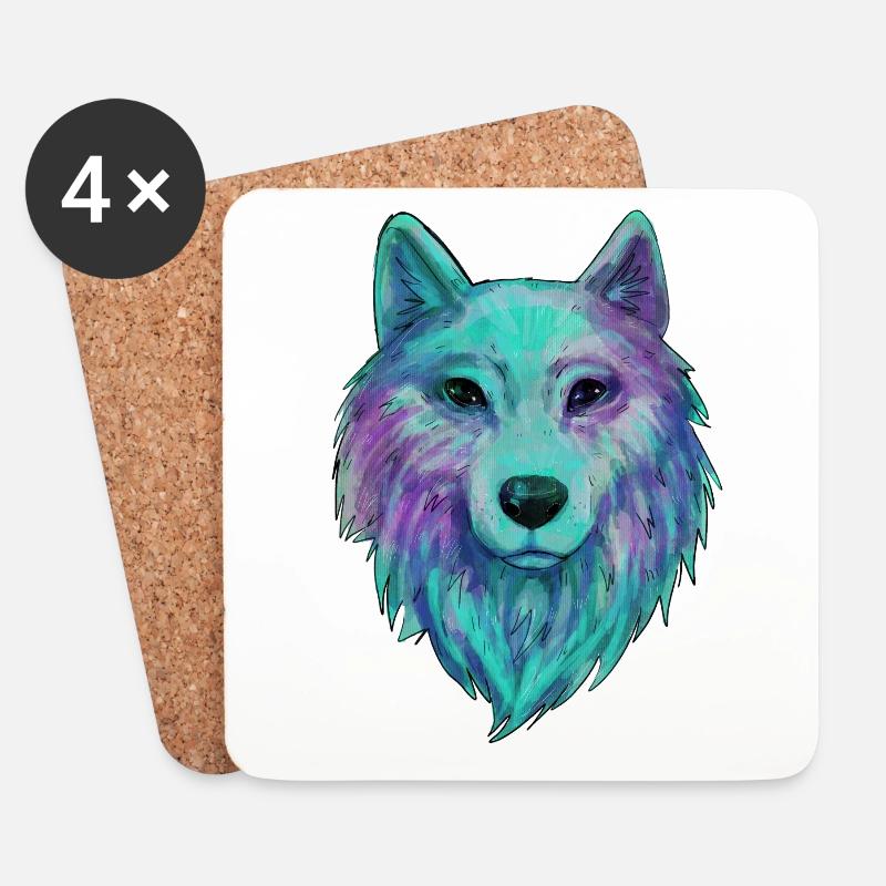 Wolf Kopf Wolfhead Zeichnung Kunst Illustration - Untersetzer (4er-Set) - Weiß