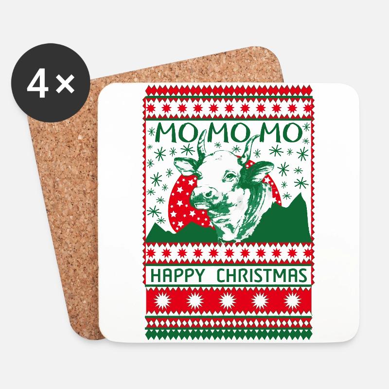 ugly christmas sweater, Cow - Untersetzer (4er-Set) - Weiß