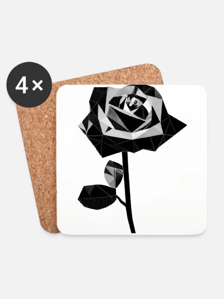 Polygone schwarze Rose - Untersetzer (4er-Set) - Weiß
