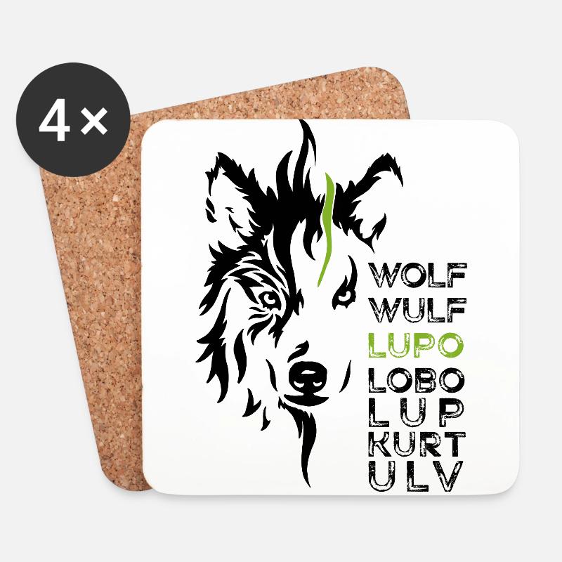 GOWILD Wolf - allover Design - schwarz-grün - Untersetzer (4er-Set) - Weiß