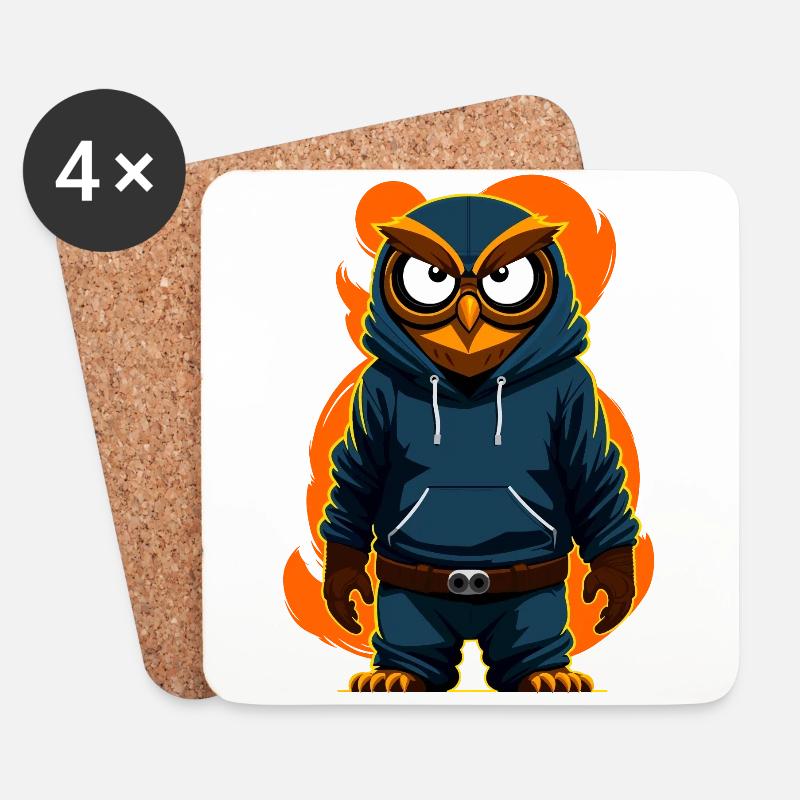 Eule Mit Hoodie - Untersetzer (4er-Set) - Weiß