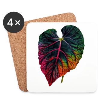 Feuille de caladium colorée fraîche - motif végétal - Dessous de verre (lot de 4) - blanc - Devant