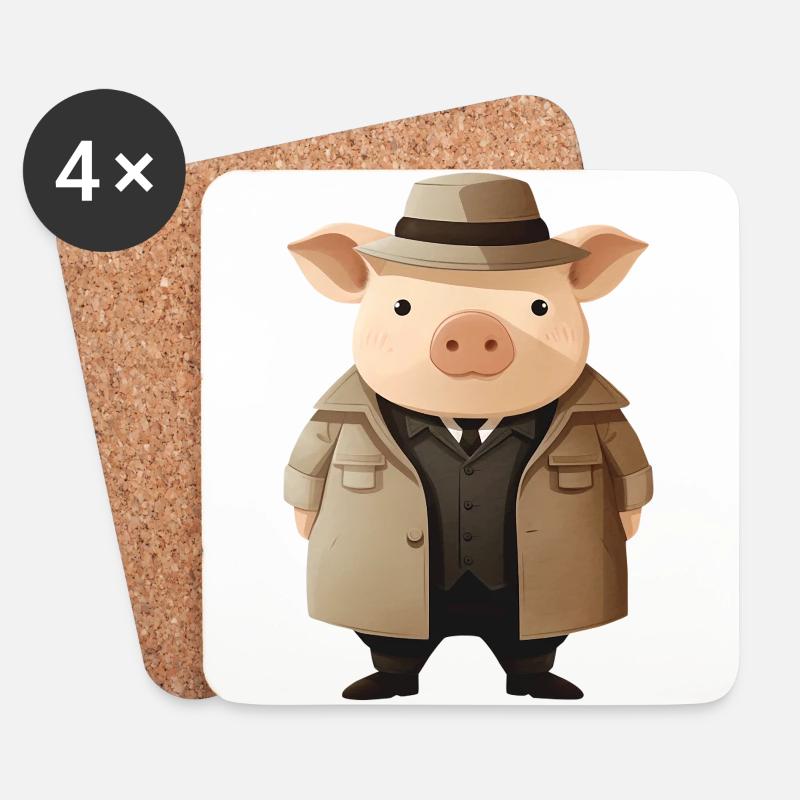 Schweinchen als Detektiv - Untersetzer (4er-Set) - Weiß