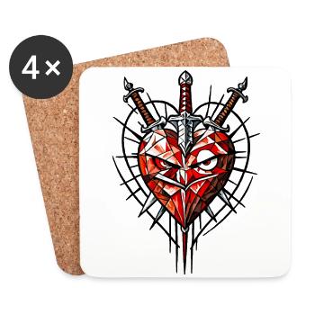 Cœur courageux - Dessous de verre (lot de 4) - blanc - Devant