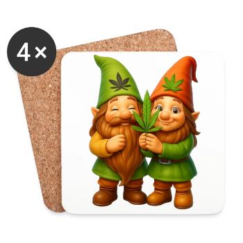 Knuffiges Zwergenpaar mit Cannabisblatt - Weed - Untersetzer (4er-Set) - Weiß - Vorne
