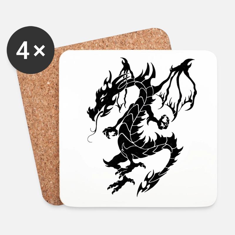 Drache in Schwarz - Untersetzer (4er-Set) - Weiß