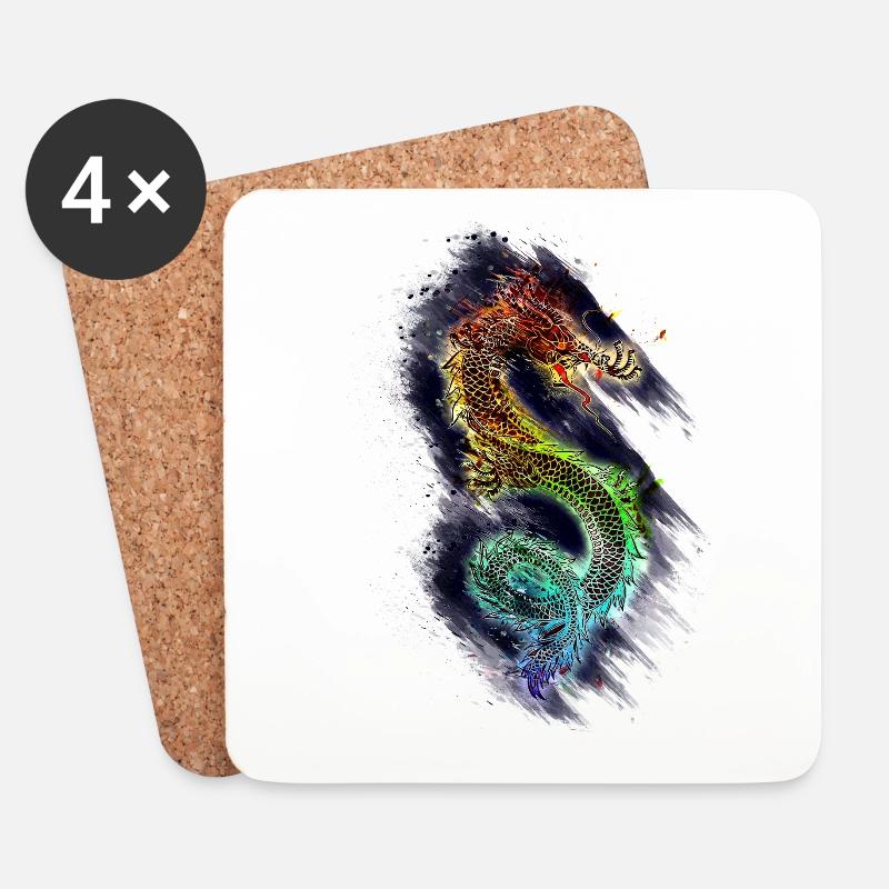 Drache Dragon - Untersetzer (4er-Set) - Weiß