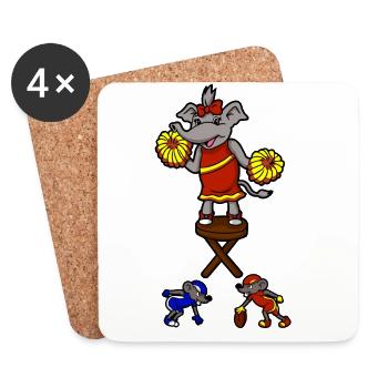 CHEERLEADER ELEPHANT GIRL AND FOOTBALL MICE - Coasters (set of 4) - white - Front