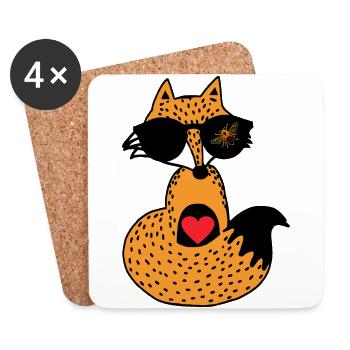 Fox "Cool" with bee on glasses - Coasters (set of 4) - white - Front