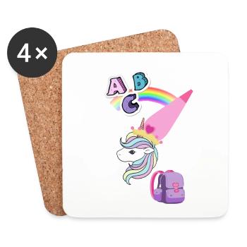 Licorne School Bag Inscription ABC Sugar Bag Fairy - Dessous de verre (lot de 4) - blanc - Devant