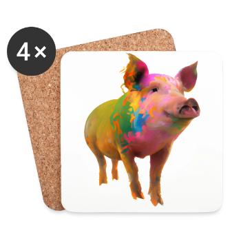 Farbenfrohes Schwein - Untersetzer (4er-Set) - Weiß - Vorne