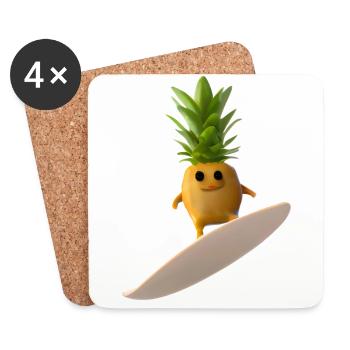 Surfende Ananas - Untersetzer (4er-Set) - Weiß - Vorne