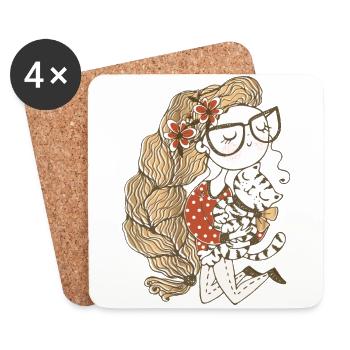 La jeune fille & son chat aimé : Chat attitude - Dessous de verre (lot de 4) - blanc - Devant