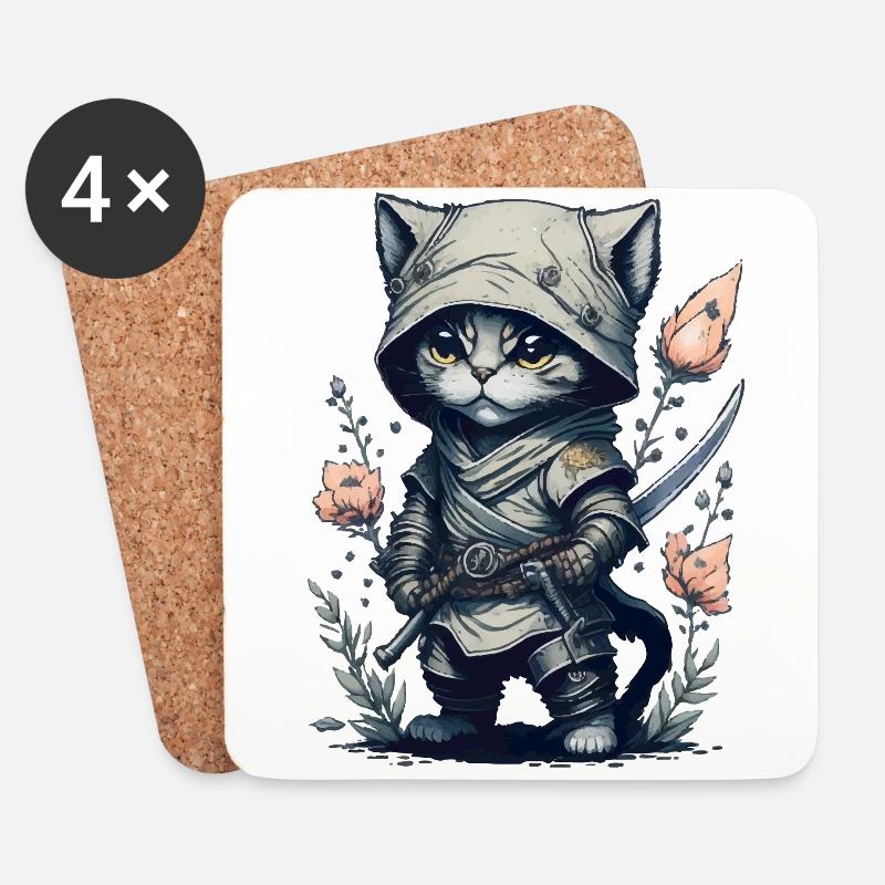 Eine unbesiegbare Kämpferin: Ninja Katze - Untersetzer (4er-Set) - Weiß