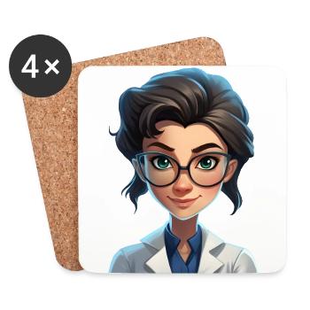 Cartoon Style Portrait - Woman Doctor/Scientist - Coasters (set of 4) - white - Front