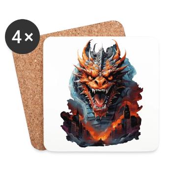DRAGON MIDNIGHT BLAZE: CITY IN FLAMES AND HAVOC - Coasters (set of 4) - white - Front