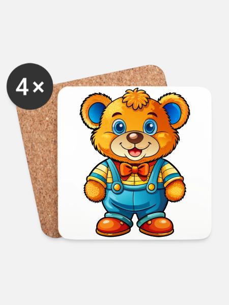 Teddy mit Hose - Untersetzer (4er-Set) - Weiß