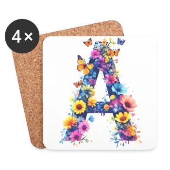 A – Floraler Anfangsbuchstabe 💐🌼🦋 - Untersetzer (4er-Set) - Weiß - Vorne