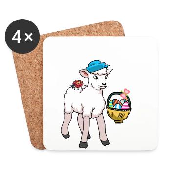 Mouton Mouton Agneau Oeufs de Pâques - Dessous de verre (lot de 4) - blanc - Devant