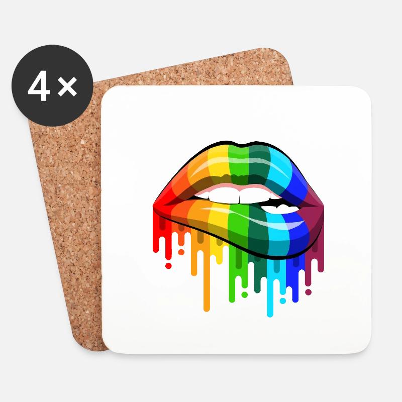 Rainbow Lips - Untersetzer (4er-Set) - Weiß